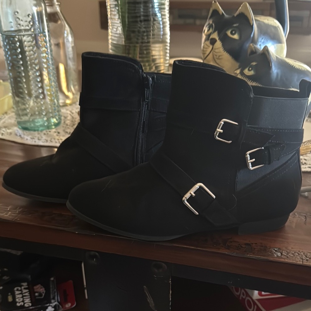 SO Black Ankle Boots with Buckle Detail